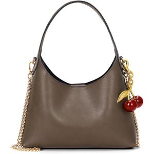 Small Hobo Bags for Women Cherry Shoulder Bag Purse Faux Leather Tote Handbag Trendy Chain Crossbody Bag (Dark Khaki)