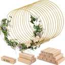 ZOOFOX 12 Pack Metal Floral Hoop Centerpiece with Stand, 12 Inch Large Metal Hoop for Crafts, Wreath Macrame Gold Hoop Rings for DIY Wedding Decor Dream Catcher