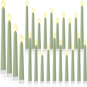 Rossesay 24 Pcs Flameless LED Taper Candles Battery Operated Candle 8.58'', 9.69'', 10.98'', 12.91'', 12.8'' Flameless Candlesticks Flickering for Halloween Christmas Church Wedding(J, Rat Tail Green)
