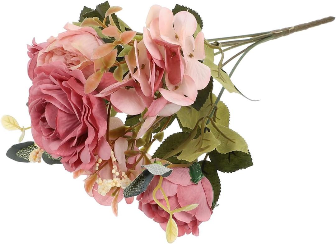 iplusmile Simulated Head Hydrangea Bouquet Faux Flower Ornament Home Decor DIY Floral Arrangement Hand Tied Artificial Flower for Wedding Party Decoration, Red 