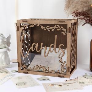 OurWarm Wedding Card Box for Reception, Wooden Gift Box Card Holder with Acrylic Window, Vintage Envelope Money Box for Rustic Wedding Graduation Party Birthday Baby Shower Decorations