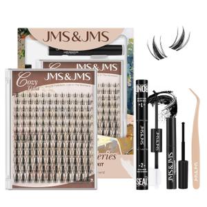 JMS&JMS Fairy Lash Clusters Kit Natural Cluster Lashes Invisible Band Manga Lashes with Lash Bond and Seal Eyelash Applictor Lash Remover Lash Extension Kit for Beginner (Fairy-8-18mix)