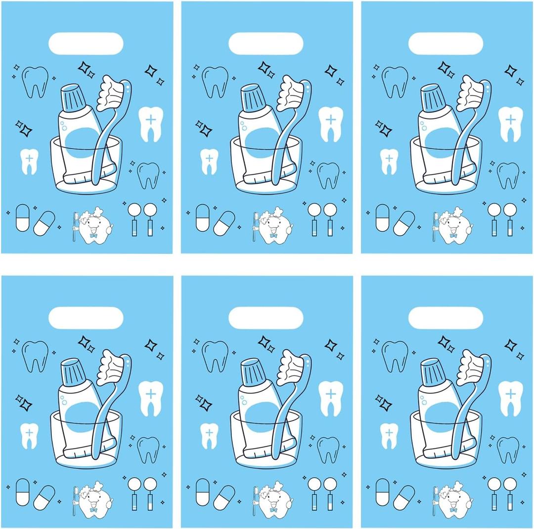 Oringaga 50 Tooth Goodie Bags Teeth Themed Birthday Baby Shower First Milk Tooth Party Gender Revealed Party Decorations Supplies Decor Plastic Candy Bag