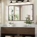 Wood Bathroom Mirror, 40"x24" Walnut Wall Mirror for Over Sink
