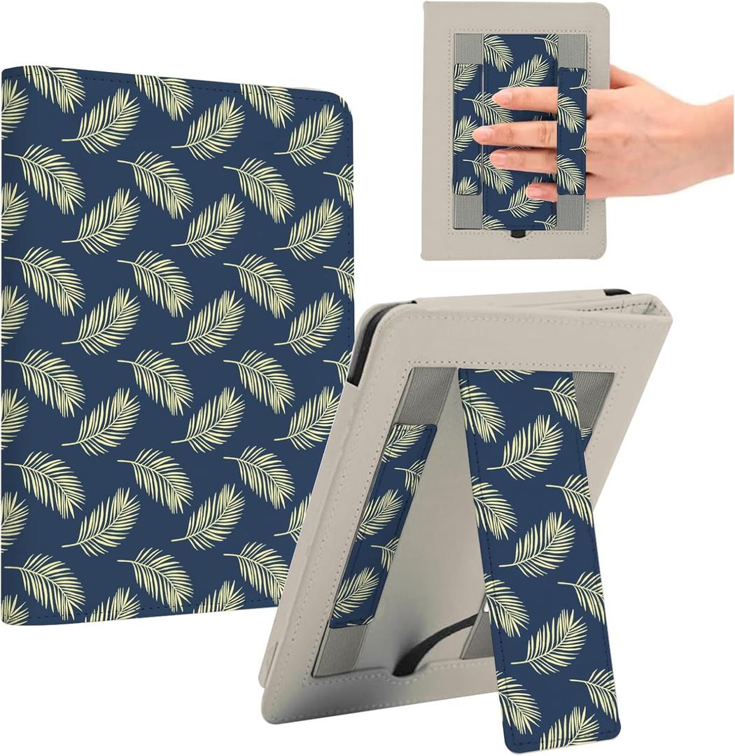 ForeverSong Magnetic Case for Kindle Paperwhite (6.8"/7") - Auto Wake/Sleep Cover with Dual Hand Strap, Card Pocket and Stand Feature, Compatible with Kindle colorsoft 2024.Palm Leaf