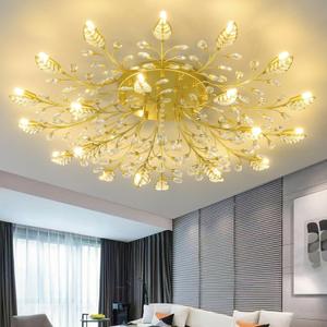 Crystal Ceiling Light Fixture,Flower Light Fixture,Gold Leaves Semi Flush Mount Ceiling Lights,Chandelier Lighting for Bedroom Living Room Dining Room Kitchen Hallway Foyer