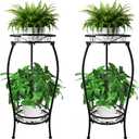 CASIMR 2Pack Plant Stand Indoor Outdoor, 2 Tier 26.6" Tall Metal Potted Holder Rack Multiple Flower Pot Stand Heavy Duty Plant Shelf Rustproof Iron Plant Round Supports Rack