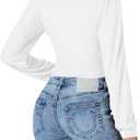 LYANER Women's Wrap V Neck Self Tie Knot Bishop Long Sleeve Ribbed Knit Crop Blouse T-Shirt Top (White, S)