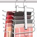 HUITEM 4 Pack 6-Tier Space Saving White Pant Hangers, Anti-Slip, Lightweight, Stainless Steel, Ideal for Closet Organization, Free Installation