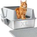 Stainless Steel Litter Box, Large Metal Litter Box with Lid, XL Steel Litter Boxes for Adult/Big Cat, Anti-Urine Leakage,Easy Cleaning, No Smell, Non-Stick, Includes Scooper and Mat
