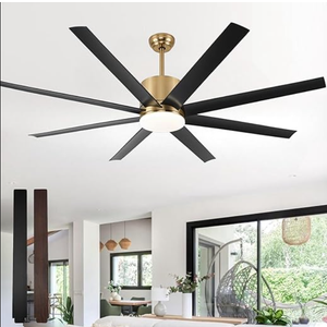 60 inch Ceiling Fan with Light, Large Ceiling Fan with Remote Outdoor Ceiling Fan Quiet DC Motor, 8 Blades, 6 Wind Speed, Dimmable and Quiet DC Motor for Bedroom Living Room- Black &Gold