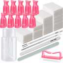 Nail Polish Gel Remover Tools Kit, Soak Off Cap Clip, 200ml Dispenser Bottle, UV Gel Polish Cuticle Pusher, 600 PCS Cotton Pads, Handle Brushes, 100/180 Nail File, Buffer Block, Finger Separators (PINK-SET)