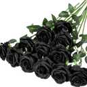 Hawesome 12PCS Artificial Silk Flowers Realistic Roses Bouquet Long Stem for Home Wedding Decoration Party (12PCS-Black)