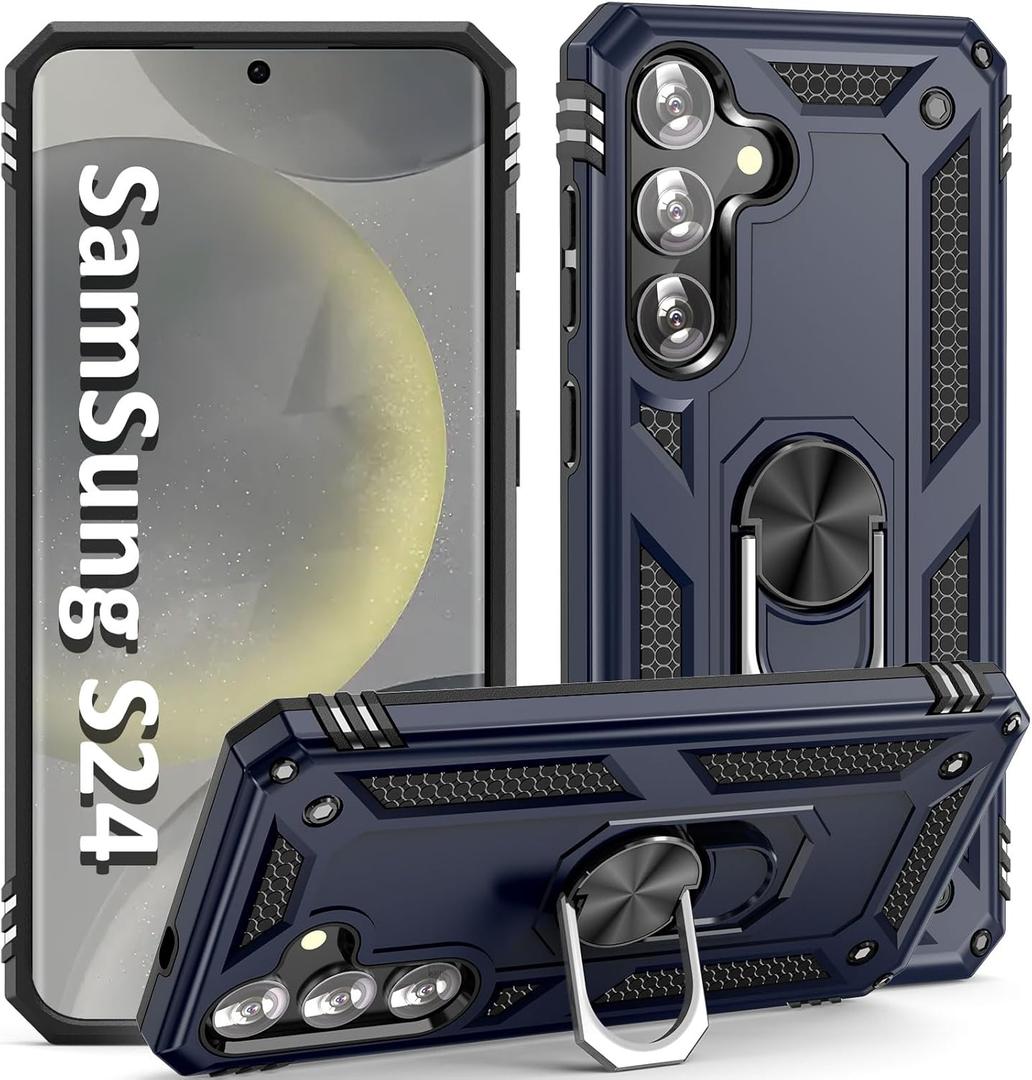 S24 Case,S25 Case, for Samsung Galaxy S24/S25 6.1 inch Case,with Kickstand Ring,Adjustable Stand,Military Grade,Heavy Duty Protection,Shockproof,Anti-Fingerprint,Support Magnet Car Mount,Blue