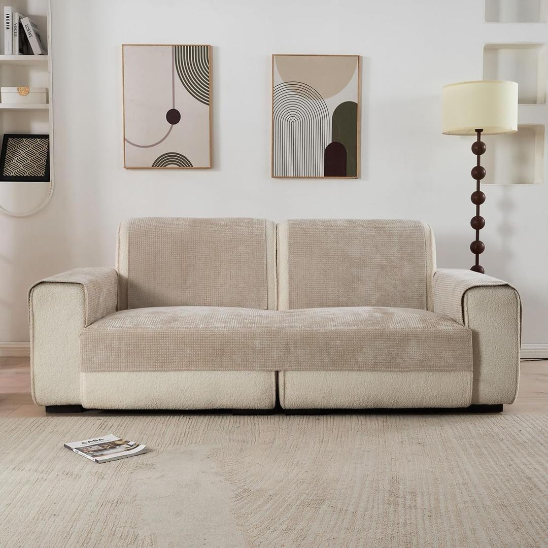 NICEEC Sectional Sofa Couch Covers for Living Room Waffle Design Chenille Loveseat Cover Non-Slip Sofa Slipcover for Kids Pets Furniture Sofa Protector(Apricot,28''x59'')
