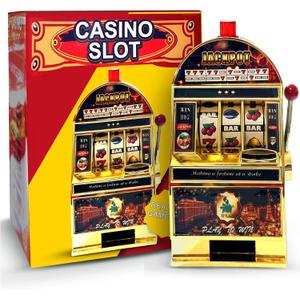 777 Jackpot Toy Slot Machine for Adults  Replica Mini Casino Toy Piggy Bank Replica with Flashing Lights and Jackpot Alert Sounds, Real Fun and Entertaining Game for All at Home, Gold