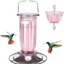 Kingsyard Glass Hummingbird Feeder for Outdoors Wild Bird Feeder with 6 Feeding Ports Hanging for Garden Yard, Pink (Ant Moat Included)