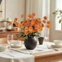 Artificial Chrysanthemum Flowers,Brunt Orange Faux Flower for Pottery Vase,Fake Silk Kiku Mums Pompom Ball Flowers Plants for Autumn Halloween,8Pcs Floral Stems Centerpiece Arrangements Home Decor