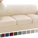 Turquoize 4 Piece T Cushion Sofa Slipcovers Stretch Couch Cover Furniture Covers with 3 Individual T Cushion Covers, Washable (3 Cushion Sofa, Biscotti Beige)