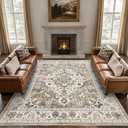 Area Rug for Living Room - Vintage Indoor Machine Washable Rug for Bedroom Dinning Room Floor - Soft Low-Pile Carpet Non-Slip Backing Floral Rugs for Office (Ivory/Beige, 9'  12') (9' x 12' (Rectangular))