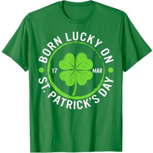 Lucky Born On St. Patrick's Day March 17 Irish Birthday Kids TShirt, S