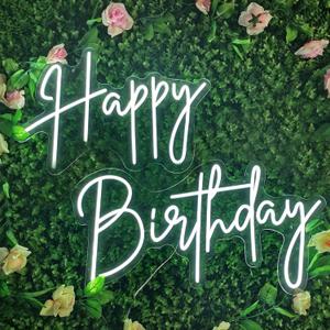 Large Happy Birthday Neon Signs LED Birthday Light Sign for Backdrop Birthday Party Decorations, Happy Birthday Light Up Sign with Dimmable Switch (Cool White)