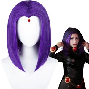 Short Purple Anime Cosplay Wig Dark Purple Straight Bob Wigs + Red Gem + Wig Cap 14'' Synthetic Hair for Women Halloween Costumes Party Short Purple Anime Cosplay Wig Dark Purple Straight Bob Wigs + Red Gem + Wig Cap 14'' Synthetic Hair for Women Halloween Costumes Party