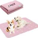 PUPTECK Washable Pee Pads for Dogs - 2 Pack 34" x 36" Waterproof Reusable Puppy Potty Training Pads Whelping Mat - Fast Absorption Non-Slip Pet Food Feeding Mat -Pad for Small Animals (Pink)
