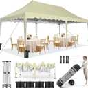 HOTEEL 10x20 Pop Up Canopy, Outdoor Easy Setup Party Tent, Waterproof Portable Enclosed Event Shelter with Wheeled Bag, Weight Bag for Backyard, Vendor, Khaki