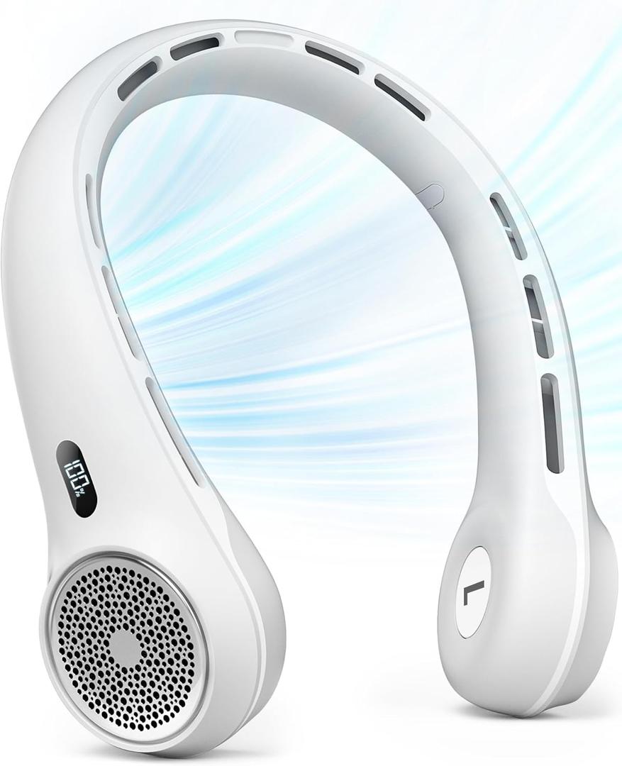 Neck Fan with 4000mAh Rechargeable Battery & LED Display, Portable Personal Cooler for Women/Men, 3-Speed Bladeless 360 Cooling Fans, Stylish Gift for Gym/Travel/Office, White Neck Fan with 4000mAh Rechargeable Battery & LED Display, Portable Personal Cooler for Women/Men, 3-Speed Bladeless 360 Cooling Fans, Stylish Gift for Gym/Travel/Office, White