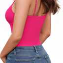 MANGOPOP Women's Cami Thong Bodysuit Double Lined Plunge Deep V Neck Backless Body Suit Adjustable Spaghetti Strap Tank Tops Hot Pink, Large