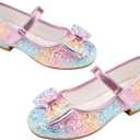 Stelle Girls Dress Shoes Glitter Princess Shoe Flower Mary Jane Low Heels Party Wedding Prom Footwear for Toddler Kids (T08-prism)