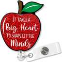 XQLZY It Takes A Big Heart Cute Red Glitter Badge Reel Retractable with Alligator Clips, Funny Apple ID Card Badge Holder Gifts for Teachers Tutor, Professor, Educators, Back to School Gift