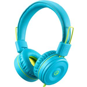 noot products Kids Headphones K22 Foldable Stereo Tangle-Free 5ft Long Cord 3.5mm Jack Plug in Wired On-Ear Headset for iPad/Amazon Kindle Fire/Boys/Girls/Laptop/School/Tablet (Teal/Lime)