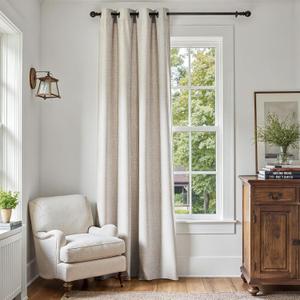 Linen Textured Curtain  for Living Room Light Filtering Thermal Insulated Grommet Top Window Drape for Bedroom  82x78 Inch Stone White 1 Panel