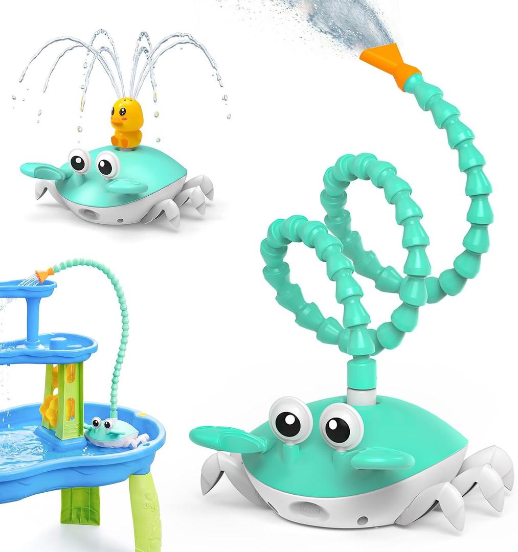 Water Table Pump, 5400mAh Rechargeable Crab Water Pump Toy for Kids age 1-3 with 8Hrs Play time, IP67 Waterproof, 3 Modes Spray 2 Flow Settings Outdoor Water Toys for Water Table, BathTubs, Pool