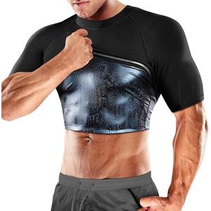 Cimkiz Men's Waist Trainer Sauna Suit Shirt, Gym & Exercise Compression Vest, Sweat-Boosting Workout Top, L