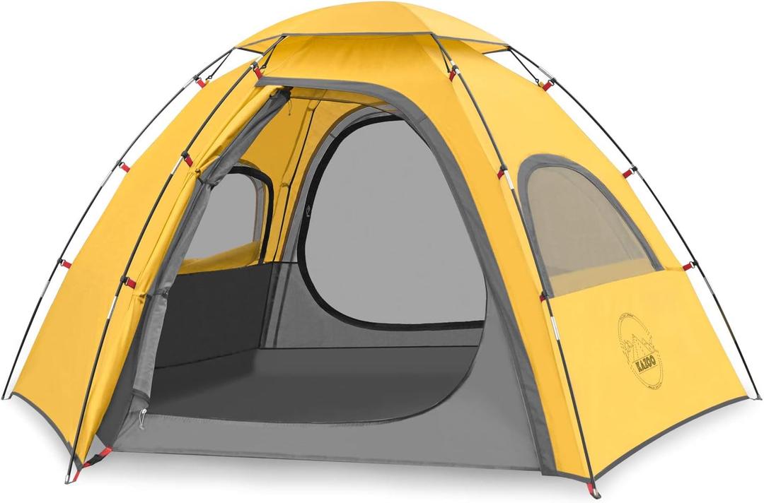 KAZOO Outdoor Camping Tent 2/4 Person Waterproof Camping Tents Easy Setup Two/Four Man Tent Sun Shade 2/3/4 People (Yellow)