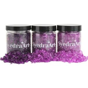Syedra Crushed Glass for Crafts,Set of 3, High Luster Chips, Glitter,Broken Glass Pieces, 3-6mm, 1LB(Purple)