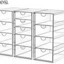 Acrylic Desk Organizers And Accessories, Office Desktop Drawers, Plastic Makeup Organizer Containers Bins With Drawers Desk Organization, Bathroom Organizers Storage Case Box Cube, 4 Pack 