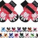 PUPTECK Anti-Slip Dog Socks with Double Sides Grips for Small Medium Large Dogs Hardwood Floors Prevents Licking, Dog Shoes for Hot Pavement Traction Control Paw Protector for Senior Dogs, Red M