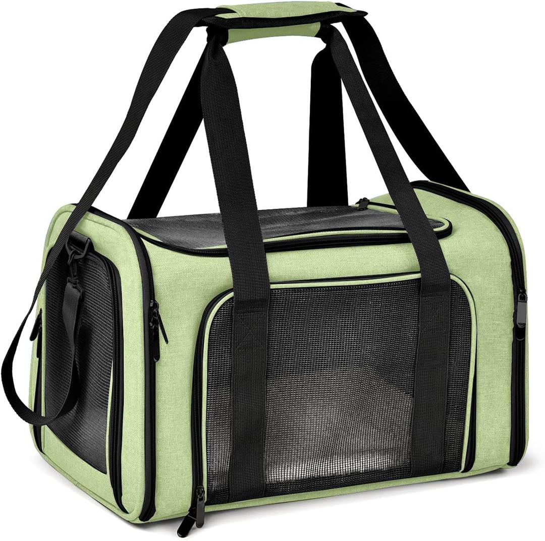 Henkelion Pet Carrier for Small Medium Cats Dogs Puppies up to 15 Lbs, Airline Approved Small Dog Carrier Soft Sided, Collapsible Travel Puppy Carrier - Green (17.0"L x 11.0"W x 11.0"H)