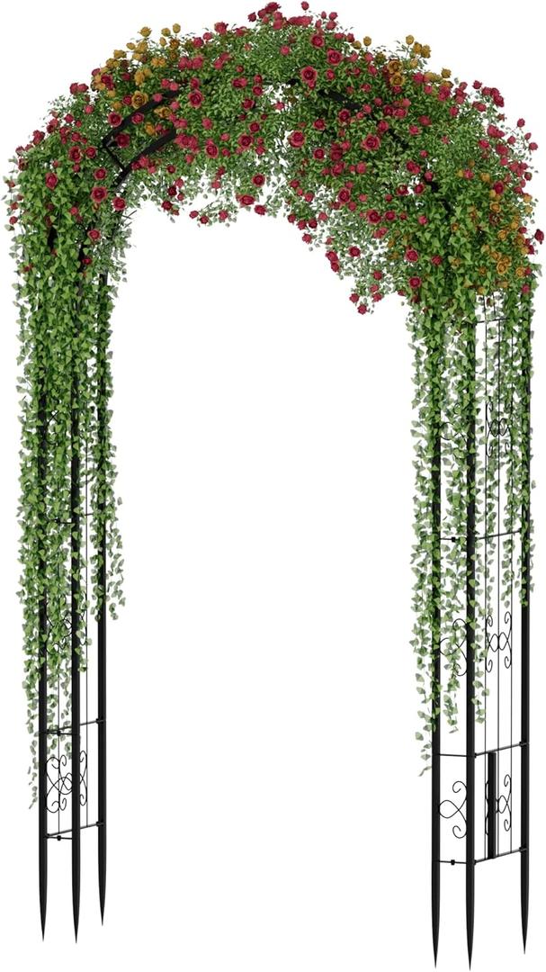 102in Steel Garden Arch Arbor Trellis for Climbing Plants Outdoor,Yard,Wide Sturdy Durable Garden Arch for Lawn,8.5ft Climbing Plants Decorative Wire Lattice,Outdoor Wedding Arch(Black)