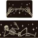 Artoid Mode Spooky Skeleton Spider Bone Black Halloween Kitchen Mats Set of 2, Black Home Decor Low-Profile Kitchen Rugs for Floor - 24x35 and 24x59 Inch