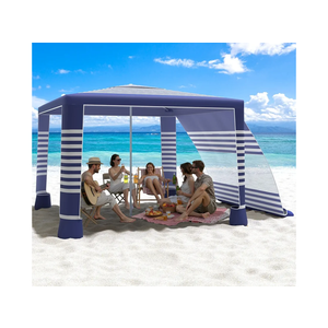 MoKo Beach Cabana, 8'×8' Large Beach Canopy with Side Wall, UPF 50+ Protection Easy Setup Beach Tent Sun Shelter, Adjustable Height Wind Resistant Cabana Beach Tent for Whole Family, Navy Stripes