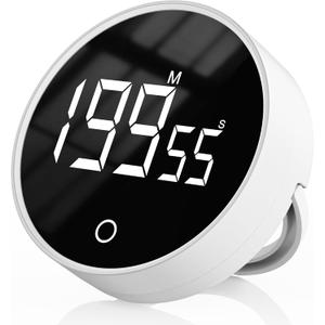 Digital Kitchen Timer, Rechargeable Magnetic Visual Timer with Large LED Display, Adjustable Volume for Classroom, Cooking, Fitness, Baking, Kids Learning & Teaching (1, White)