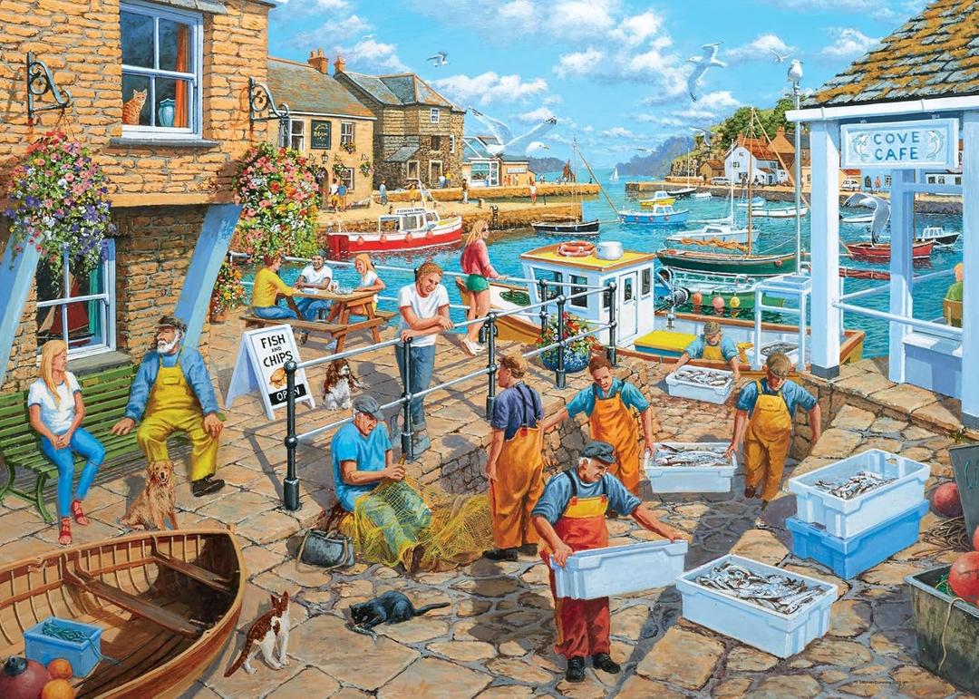 Ravensburger - Fisherman's Life - 1000 Piece Jigsaw Puzzle - Stunning, Vivid Colors - Inspired Fishing Pier Scene - Fish, Water, Boats - Puzzles for Adults