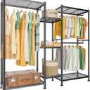 LEHOM G6M Heavy Duty Clothes Rack for Hanging Clothes, Portable Garment Rack Compact Size Closet Organizer, Freestanding Metal Clothing Rack Wardrobe Closet with Storage Shelves for Bedroom(Medium)
