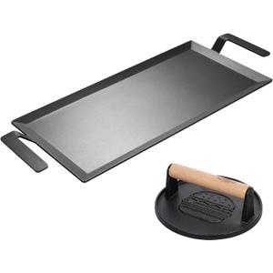 XUDAKAIXIN Carbon Steel Griddle + Grill Press | Professional-Grade Seasoned Cookware | Induction, Gas & Oven Compatible (Up to 1200°F) | Long-Lasting & Durable