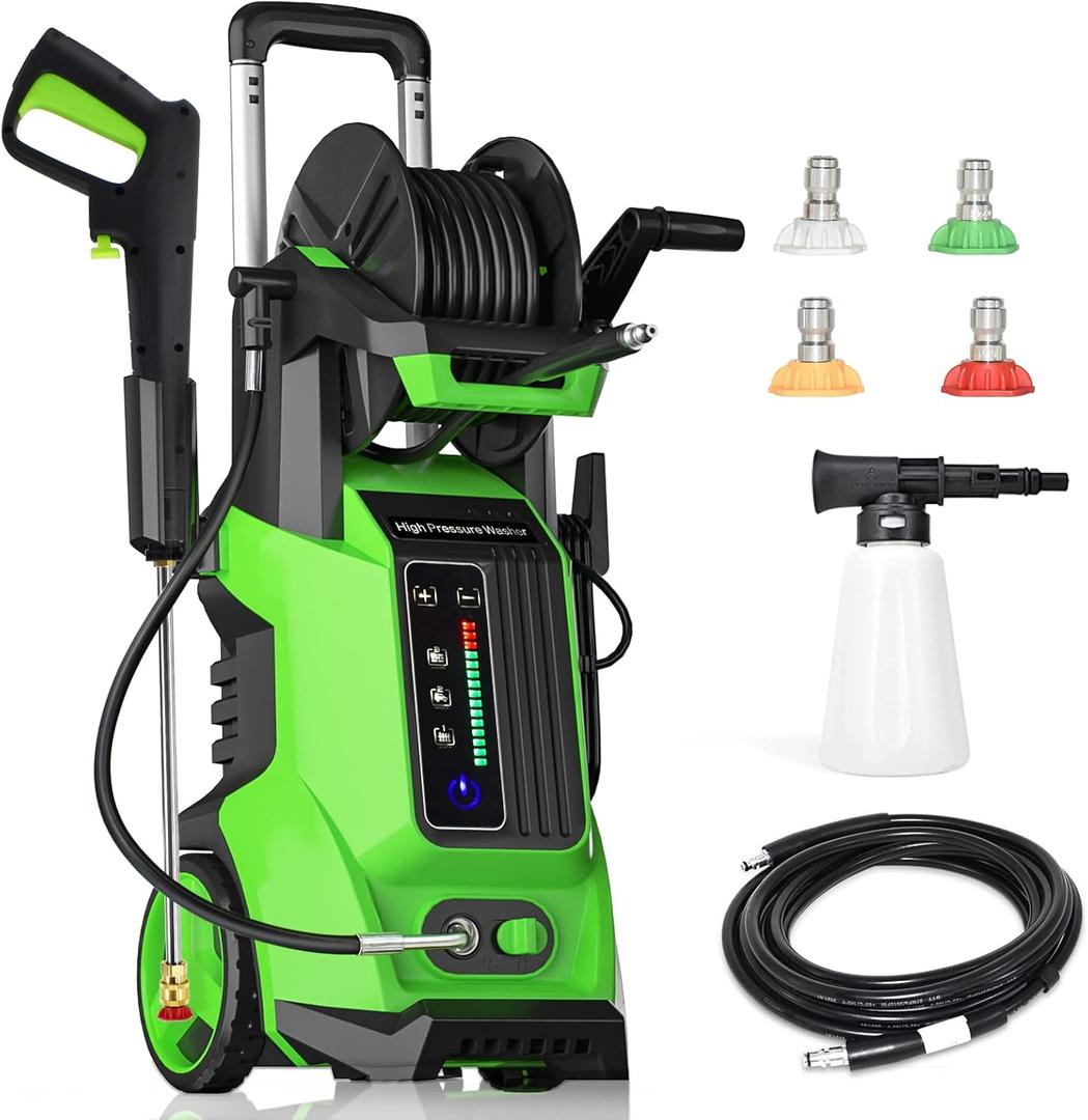 Electric Pressure Washer 5000PSI 3.5GPM with Touch Screen & 5 Nozzles, Portable Design for Car, Patio, and Outdoor Cleaning (Green)